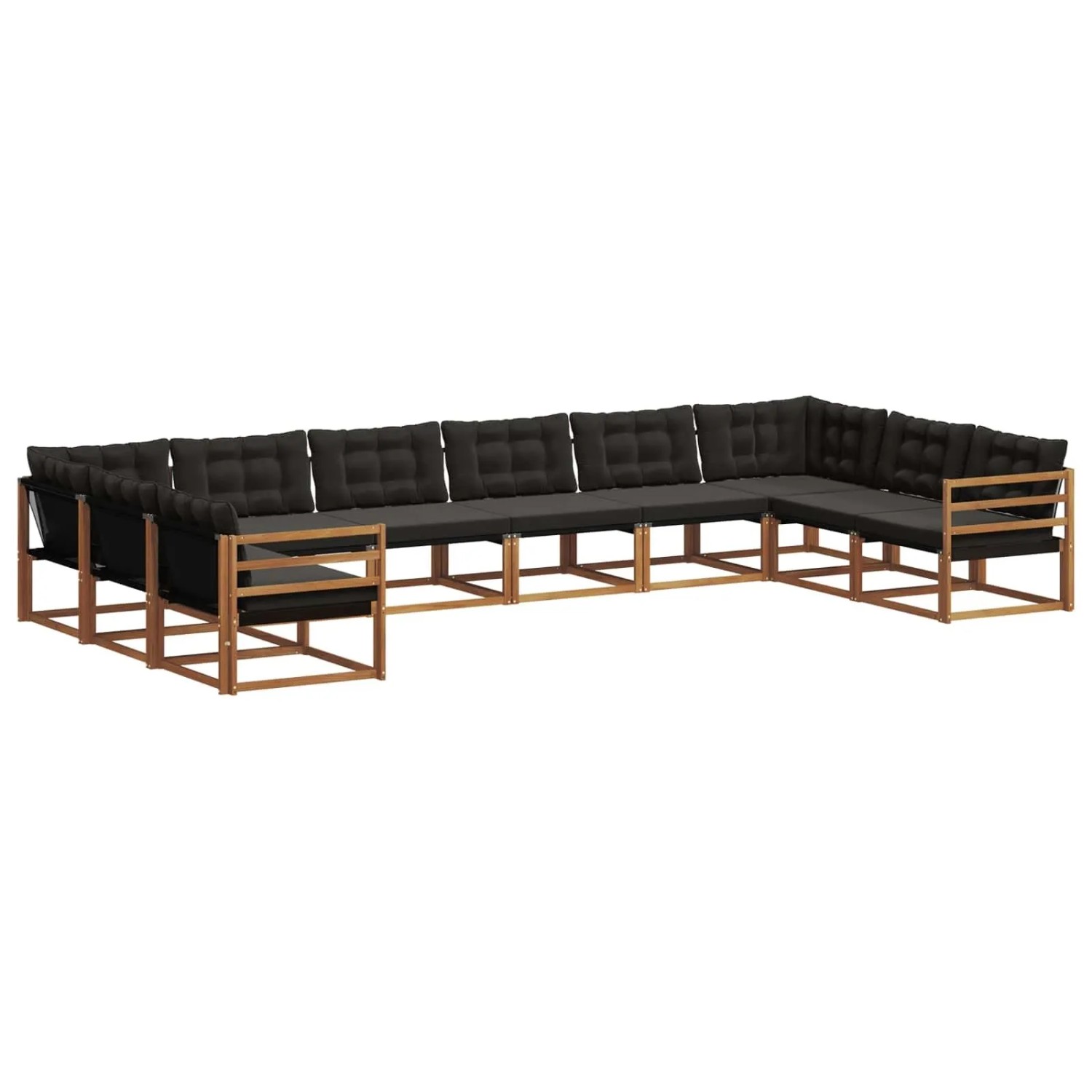 vidaXL Outdoor-Sofagarnitur mit Kissen 10-Tlg Natur und Schwarz 3369879