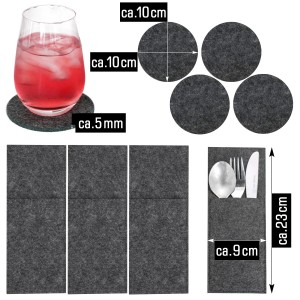 DuneDesign Tischset aus Filz, grau, für 4 Personen: Platzdeckchen, Untersetzer, Bestecktaschen.
