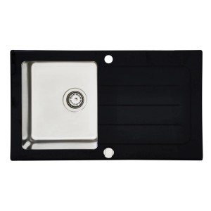 Respekta Glasspüle New York, 86x50 cm, Schwarz, mit Abtropffläche und Edelstahlbecken.