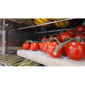 Innenraum des MyOutdoorKitchen Moduls mit Tomaten und Paprika.