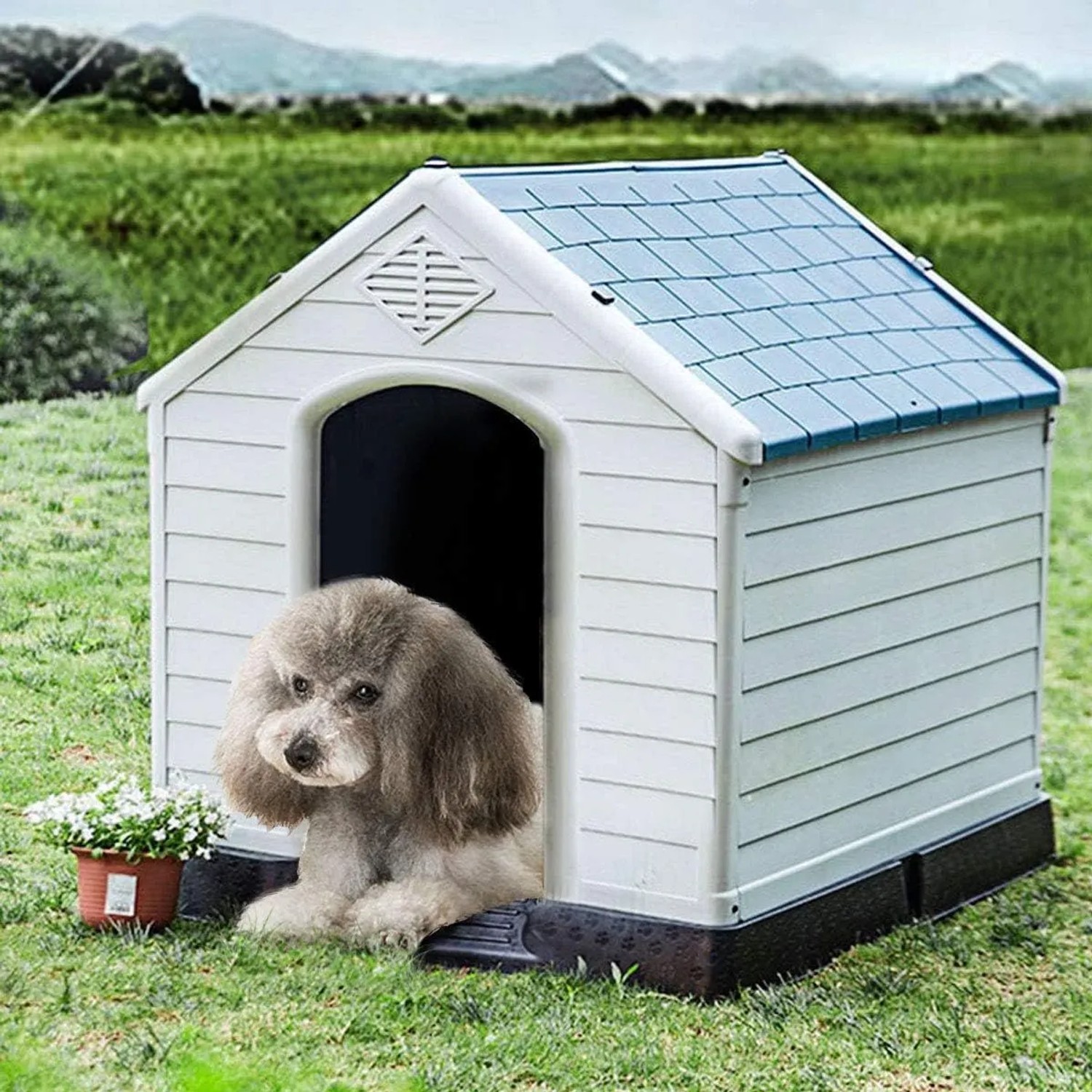 Costway Hundehütte Hundehaus Blau & Weiß 70 x 65 x 71.5 cm_6
