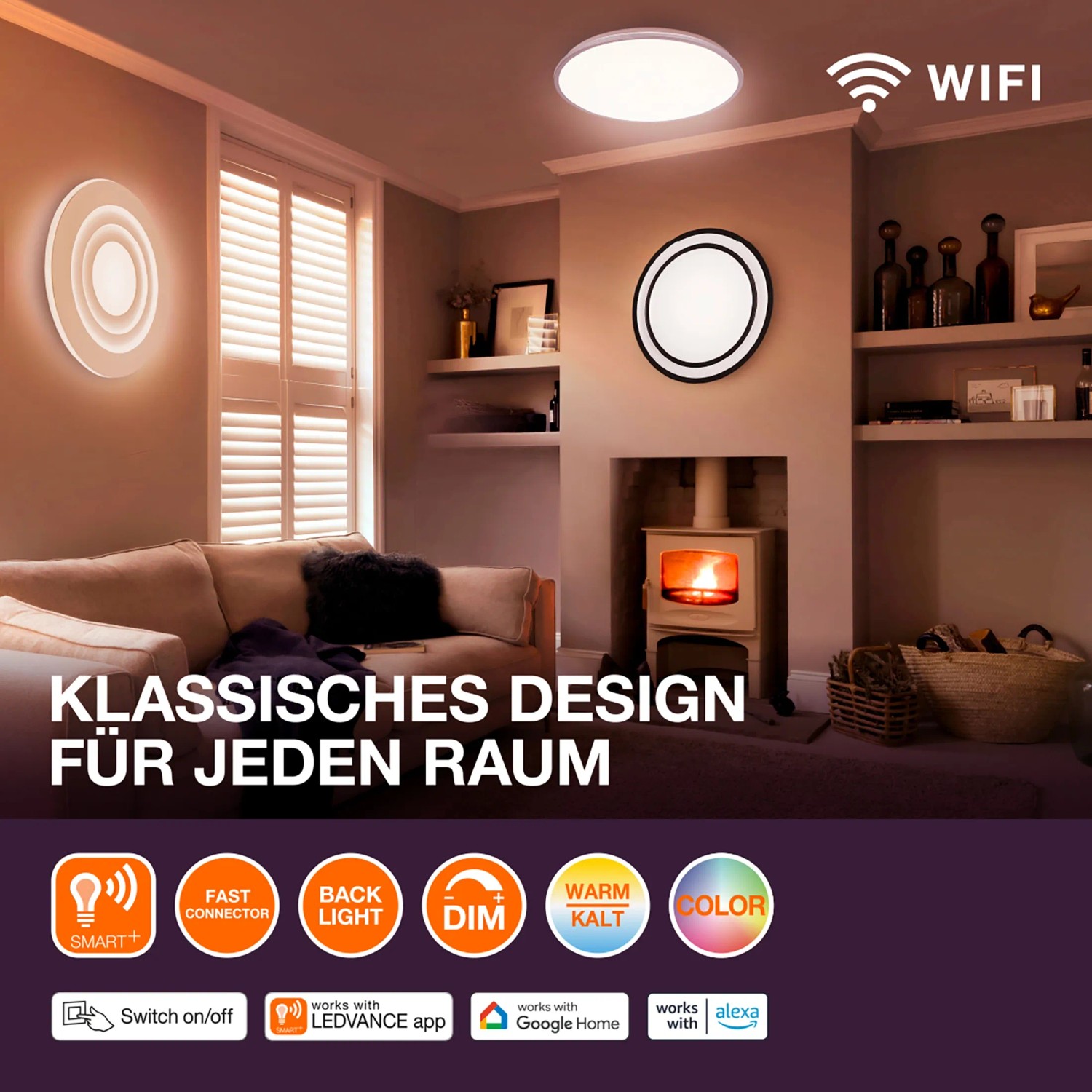 LEDVANCE Smart+ WiFi Deckenleuchte Orbis Saddie 50cm, dimmbar, Tunable White, RGB, Panel Design