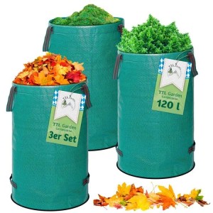 TTL GARDEN Gartensack 120 L 3er Set – Laubsack Mit Griffen Selbststehend Für Gras Gartenabfall Grünschnitt