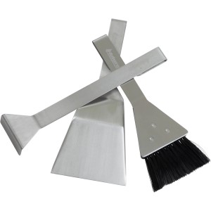 Aduro Kaminbesteck Magnetic Tools aus Edelstahl, bestehend aus Schürhaken, Schaufel und Besen.