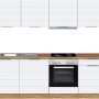 Moderne Held Möbel Küchenzeile, 240 cm, in Weiß und Wotaneiche Optik mit E-Geräten.