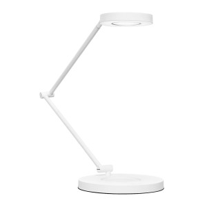 Weiße Ledvance Sun@Home Smart+ Tischlampe (70 cm) mit verstellbarem Arm und rundem Leuchtkopf.