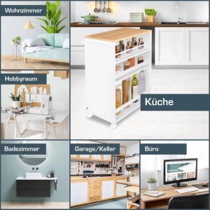Bomoe Nischenwagen Servierwagen mit Rollen, weiß und Eiche, für Büro, Küche und Haushalt.