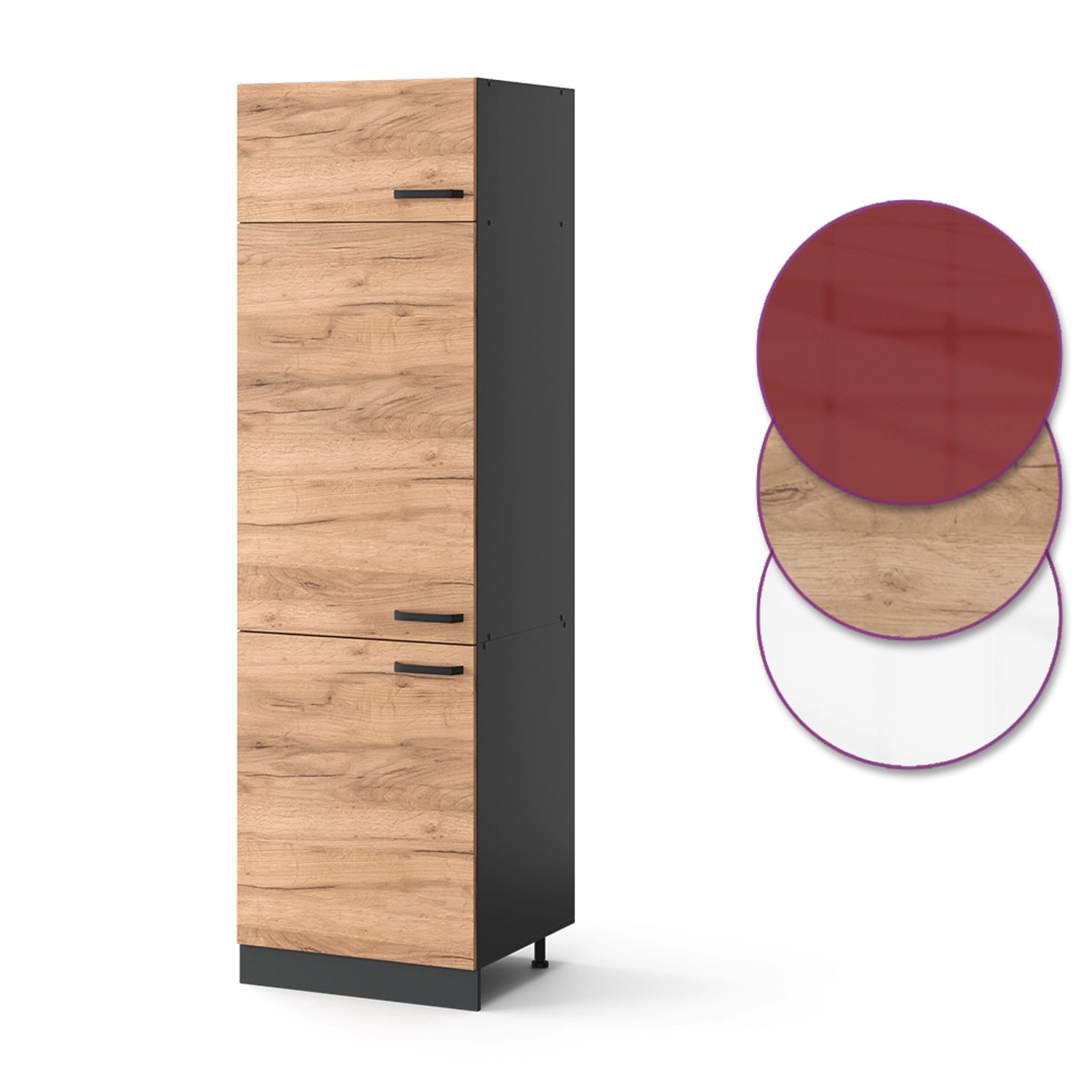 Vicco Kühlumbauschrank R-Line, Hochschrank Küche, Goldkraft Eiche/Anthrazit, 60 cm