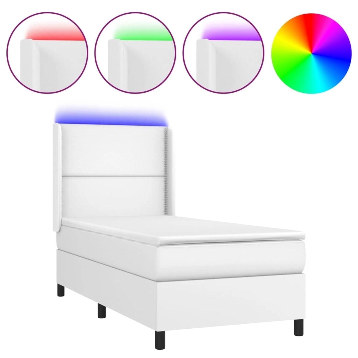 vidaXL Boxspringbett mit Matratze & LED Weiß 90x190 cm Kunstleder 3139296 günstig online kaufen