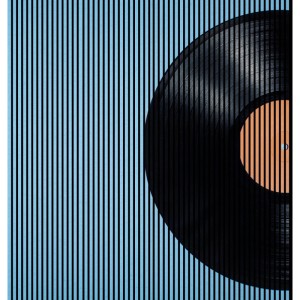 FN Acustico Akustikplatte mit Schallplattendekor, blau, 2400 mm hoch. Akustikpaneel zur Schallabsorption.