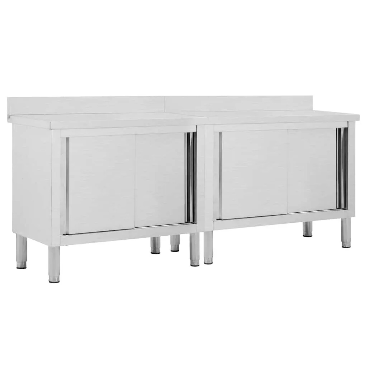 DELUKE Arbeitsschrank Aus Edelstahl Mit Aufkantung SAKO 200x50x95-97cm Mit Schiebetüren Gastro-Arbeitstisch Arbeitsfläche Großküche