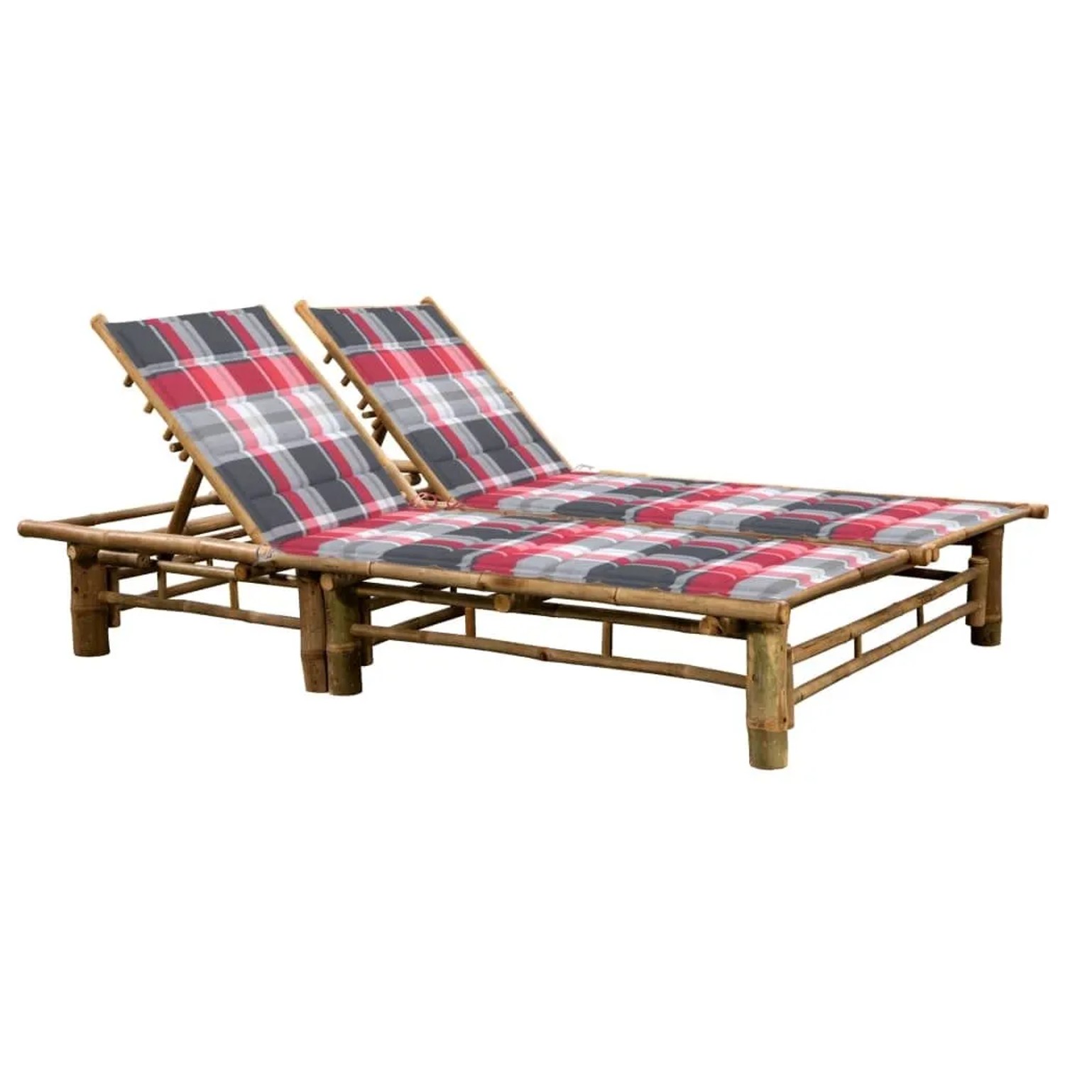 Furnicato Sonnenliege Bambus 200 X 130 X 24 87 Cm Mit Kissen Rot Karomuster