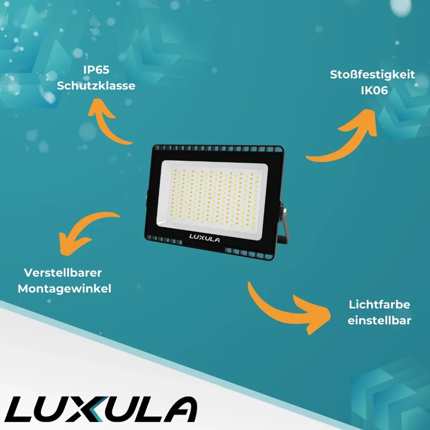 LUXULA LED-Strahler 50W, einstellbare Lichtfarbe, IP65 Außenstrahler für flexible Beleuchtung.