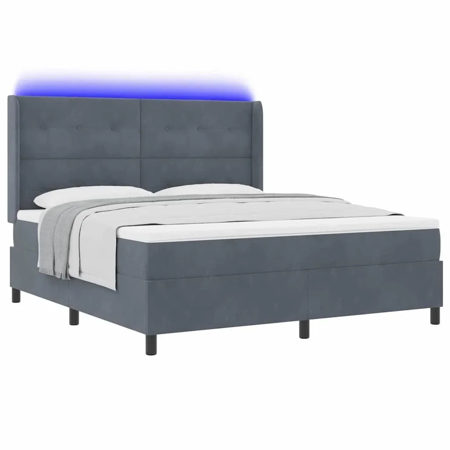 vidaXL Boxspringbett mit Matratze mit LED Dunkelgrau 180 x 200 cm Samt 3343881