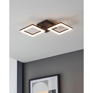 Moderne Eglo LED-Deckenleuchte Paranday-Z, 47 cm, schwarz/weiß mit zwei quadratischen Leuchtelementen.