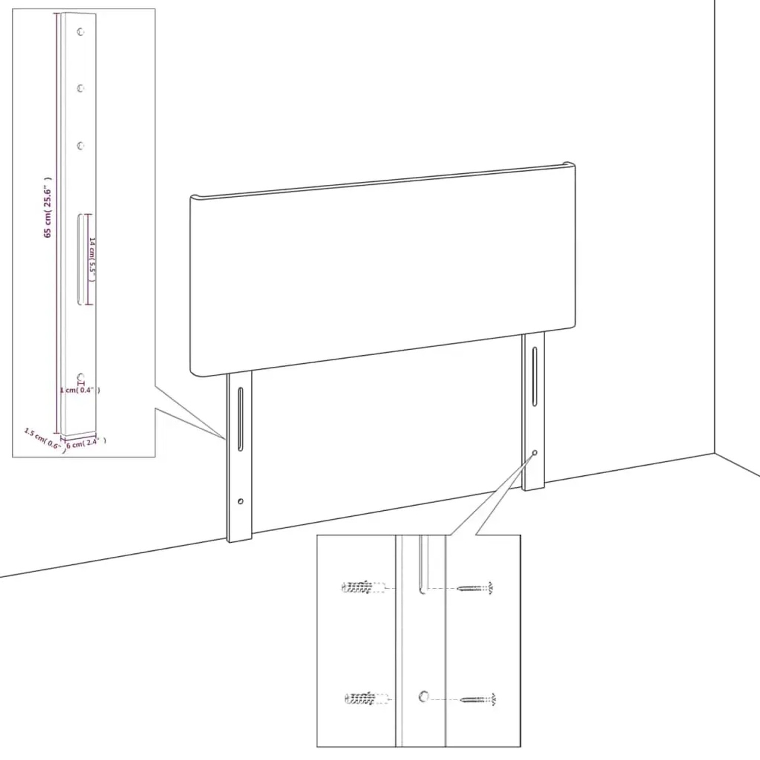 Skizze Boxspringbett vidaXL hellgrau 160x200 cm mit Maßangaben zum Bett Kopfteil.