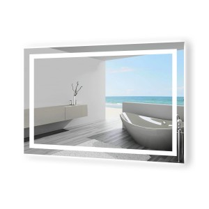 Aica Sanitär Badspiegel 80x60 cm Spiegel mit LED Beleuchtung Dreh-Knopf-Wandschalter Drei Lichtfarbe Dimm Memory Neutral-Warm-Kaltweiß Beschlagfrei