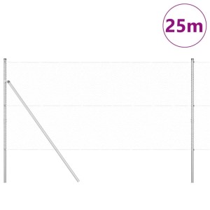 Silberne Zaunpfosten (25x1,4 m) aus Stahl für den Zaunbau.