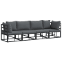 Schwarzes 4-tlg. vidaXL Garten-Sofa-Set aus Aluminium mit grauen Kissen.
