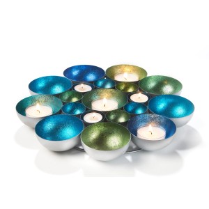 Kobolo Kerzenhalter Bubble, Metall, grün-blaue Deko-Schale mit Teelichtern, 40 cm.