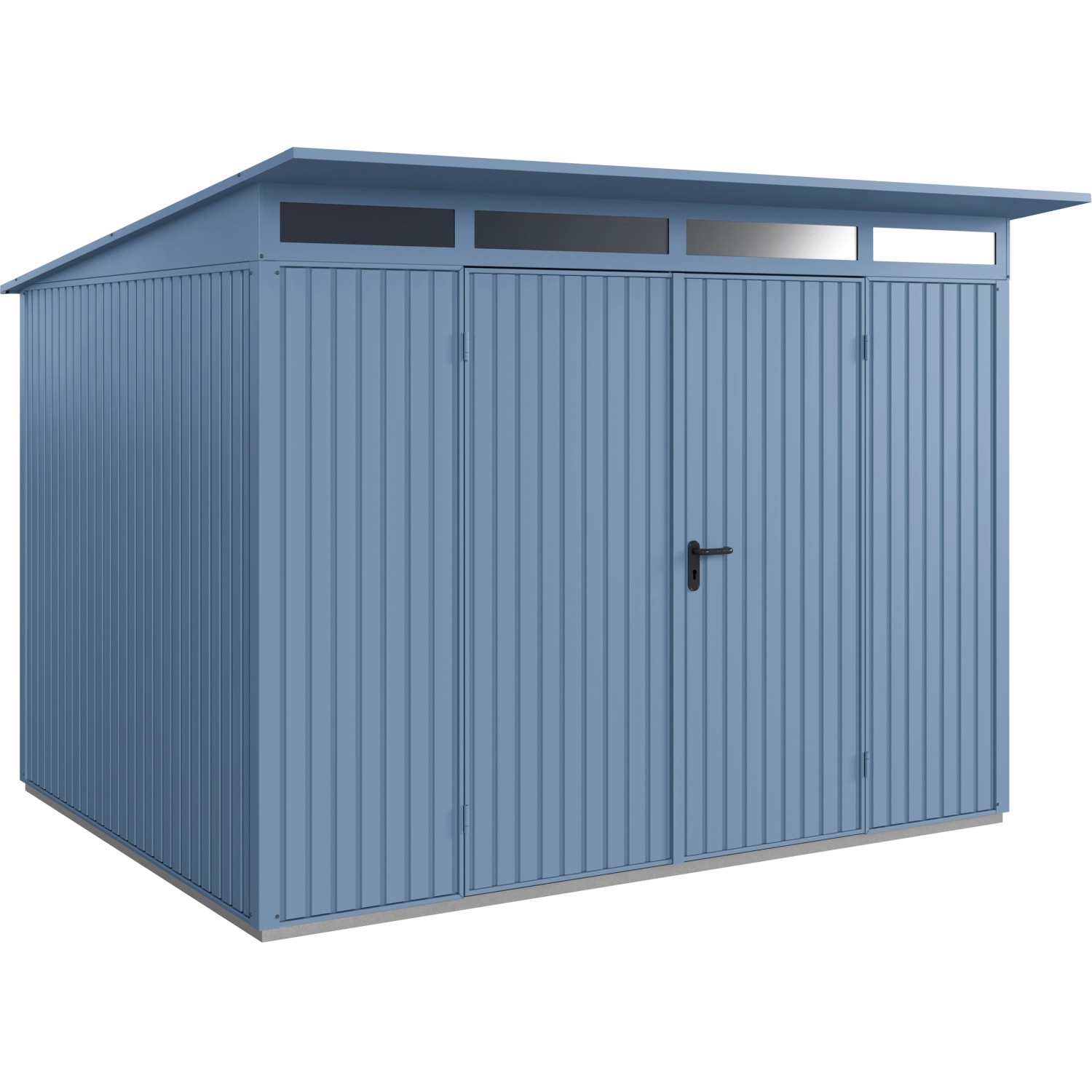 Ecostar Gerätehaus Trend mit Pultdach Typ 3 RAL5014 Taubenblau Doppeltür