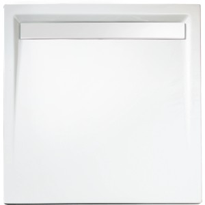 Quadratische, extraflache Schulte Duschwanne 90x90 cm in Alpinweiß mit Rinnenablauf.