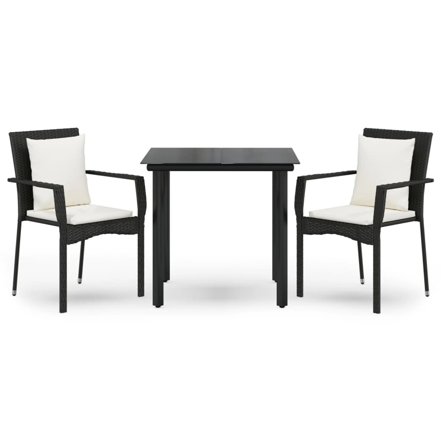 vidaXL 3-Tlg Garten-Essgruppe mit Kissen Schwarz Poly Rattan 3185107