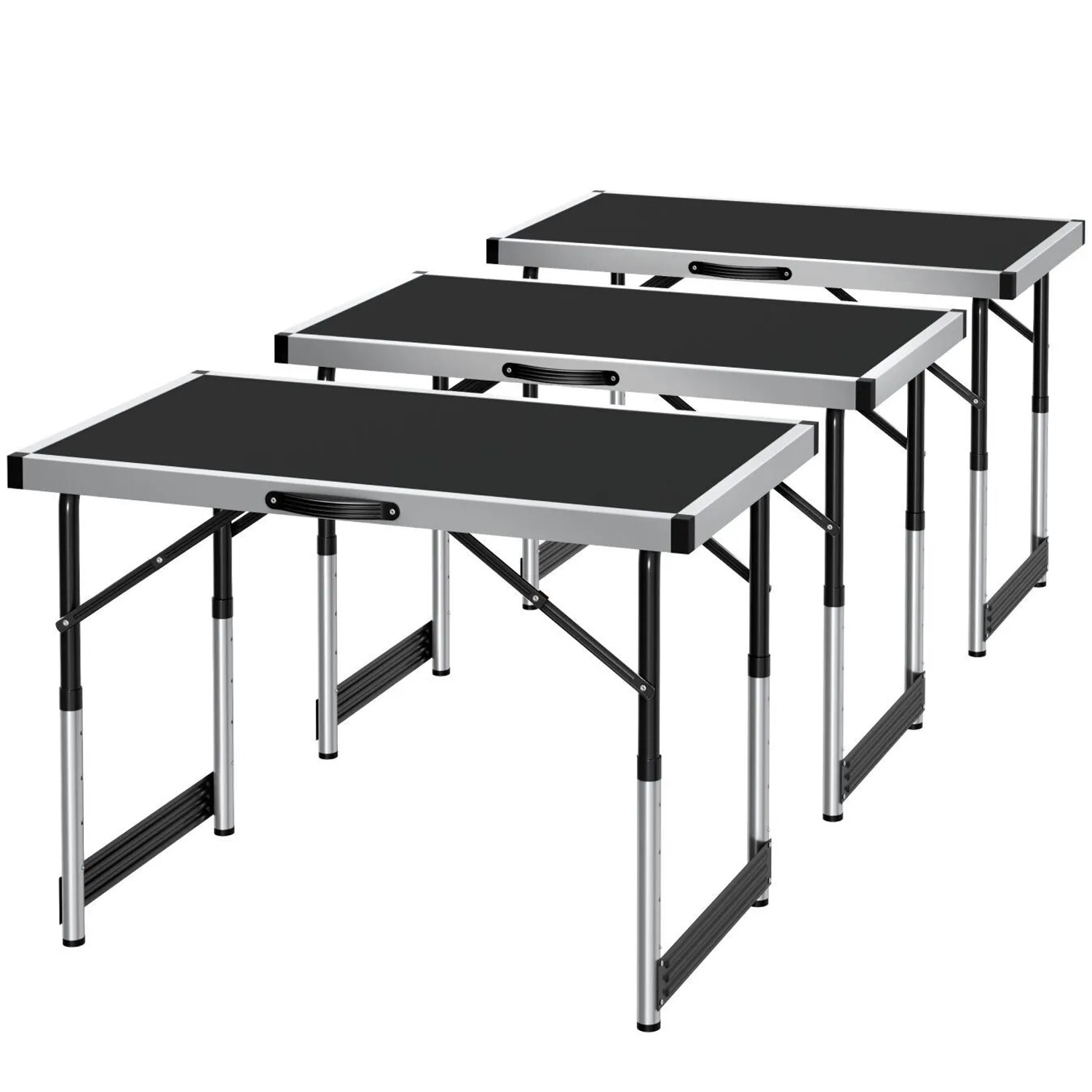 Tectake 3Er Set Tapeziertisch  Klappbar 4 Fach Höhenverstellbar  300 x 60 x 60 cm Schwarz