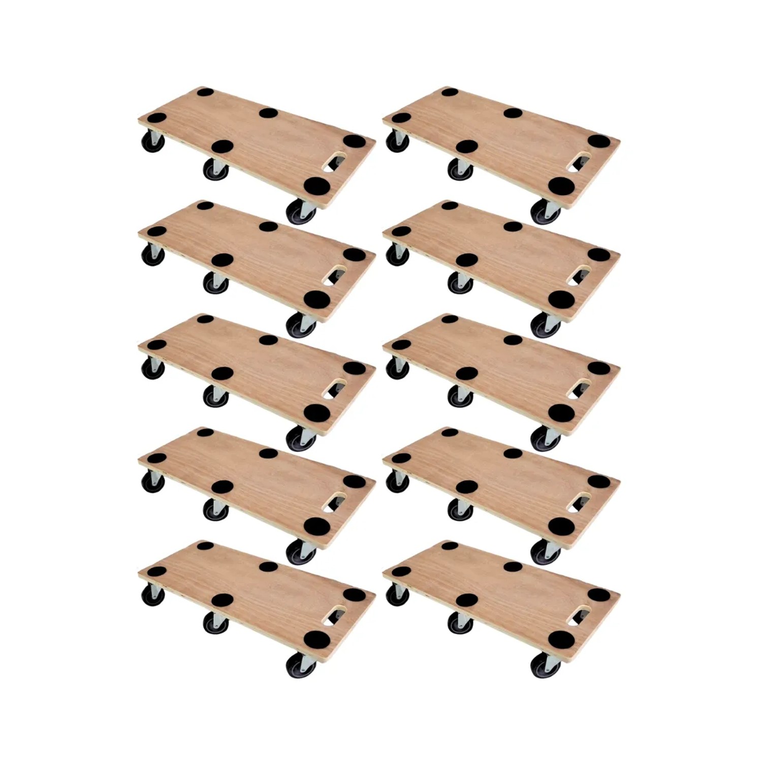 PROREGAL Mega Deal 10x Profi Transportroller mit 6 Rollen HxBxT 11 x 30 x 68 cm Traglast 300 kg Sperrholzplatte Braun