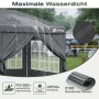 Grauer Sekey Faltpavillon 3x6 m mit Seitenteilen, wasserdicht im Regen. Zeigt PU-Beschichtung, UV-Schutz und Pop Up Funktion.