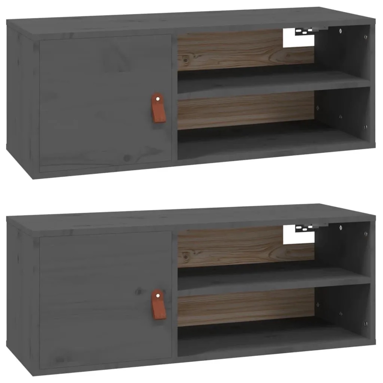 vidaXL Wandschränke 2 Stk Grau 80x30x30 cm Massivholz Kiefer 818390