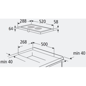 Skizze der PKM Glaskeramik-Doppelkochplatte EB-DCF-2X mit Maßangaben für den Einbau.