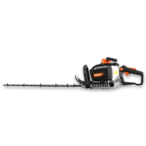 FUXTEC Profi Benzin-Heckenschere FX-MHP245, schwarz-orange, mit langem 56cm Schwert für präzise Gartenpflege.