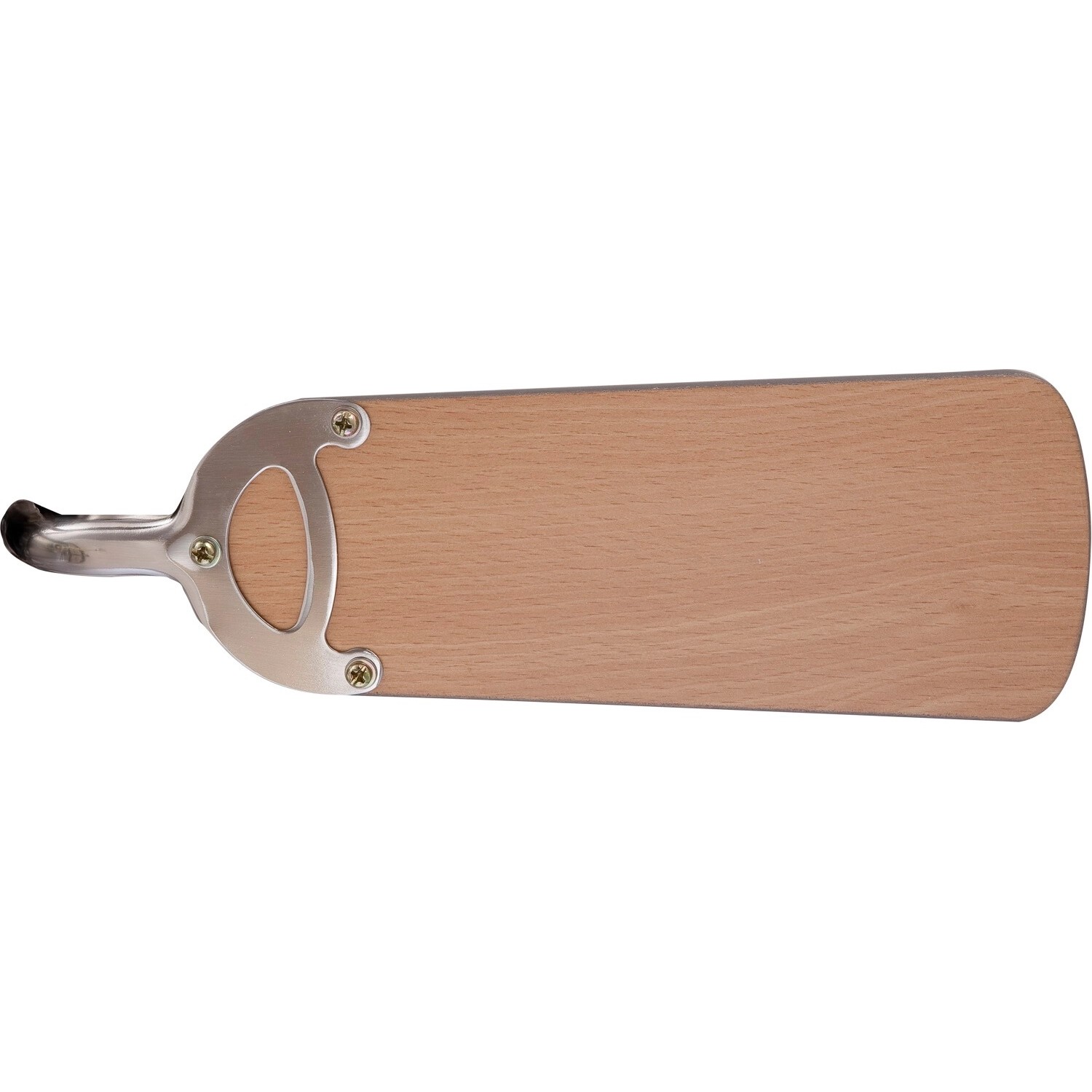 Detailaufnahme: Flügel des GLOBO Deckenventilators Ugo, Buche/Graphit, mit silberfarbener Halterung.