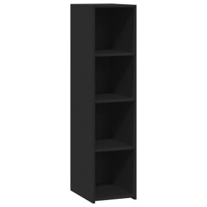 Schwarzes, schmales Highboard (30x41x124 cm) aus Holzwerkstoff mit vier offenen Fächern.