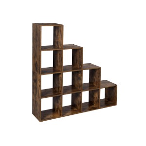 Braunes Vasagle Bücherregal mit 10 Fächern als Raumteiler, 129,5x129,5cm.