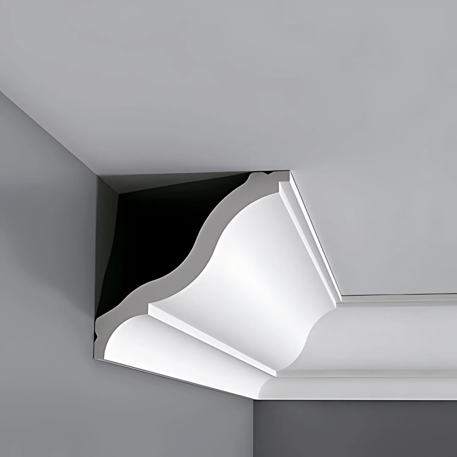 Weiße ORAC DECOR Zierleiste CB503N als Eckprofil für Wand und Decke.