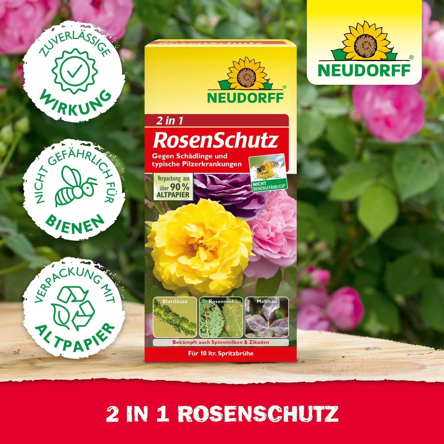 Neudorff 2in1 Rosenschutz Set zur Schädlings- und Pilzbekämpfung an Rosen.