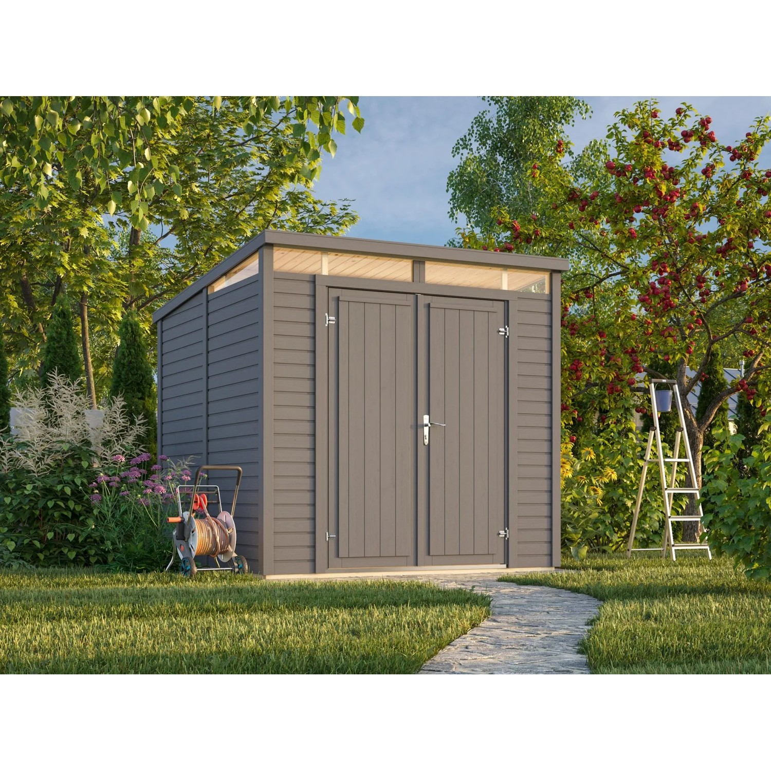 Palmako Holz-Gartenhaus Elias Pultdach Lackiert 221 cm x 228 cm 4,9 m²