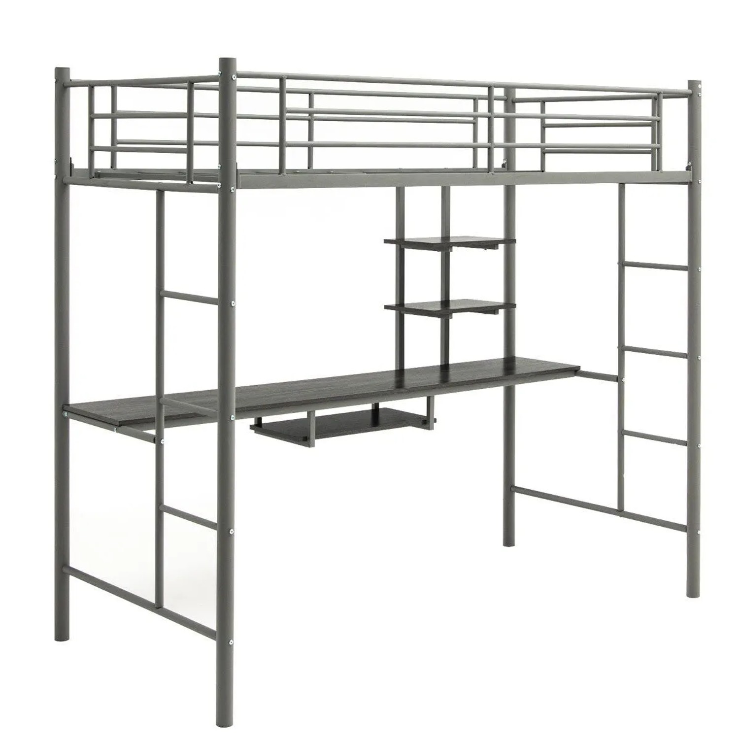 Costway Hochbett mit Schreibtisch Etagenbett mit 2 Leitern Silber