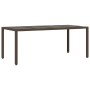 Brauner vidaXL Garten-Esstisch aus Rattan mit Glasplatte, Teil der 7-tlg. Gartenmöbel-Gruppe.