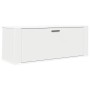 Eleganter weißer Wand-Schuhschrank aus Holzwerkstoff mit minimalistischem Design und schwarzem Griff. Praktische Schuhkommode.