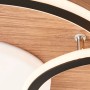 Detailansicht der LED-Deckenleuchte Karney in Schwarz und Holz, moderne Deckenlampe.