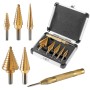 STAHLWERK HSS Stufenbohrer Set, 6-teilig mit TiN-Beschichtung und Koffer.