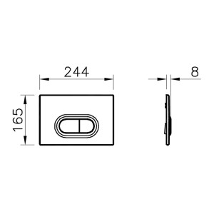Pianura WC-Drückerplatte Duo, Chrom matt, mit Maßen für Unterputz-Spülkästen.