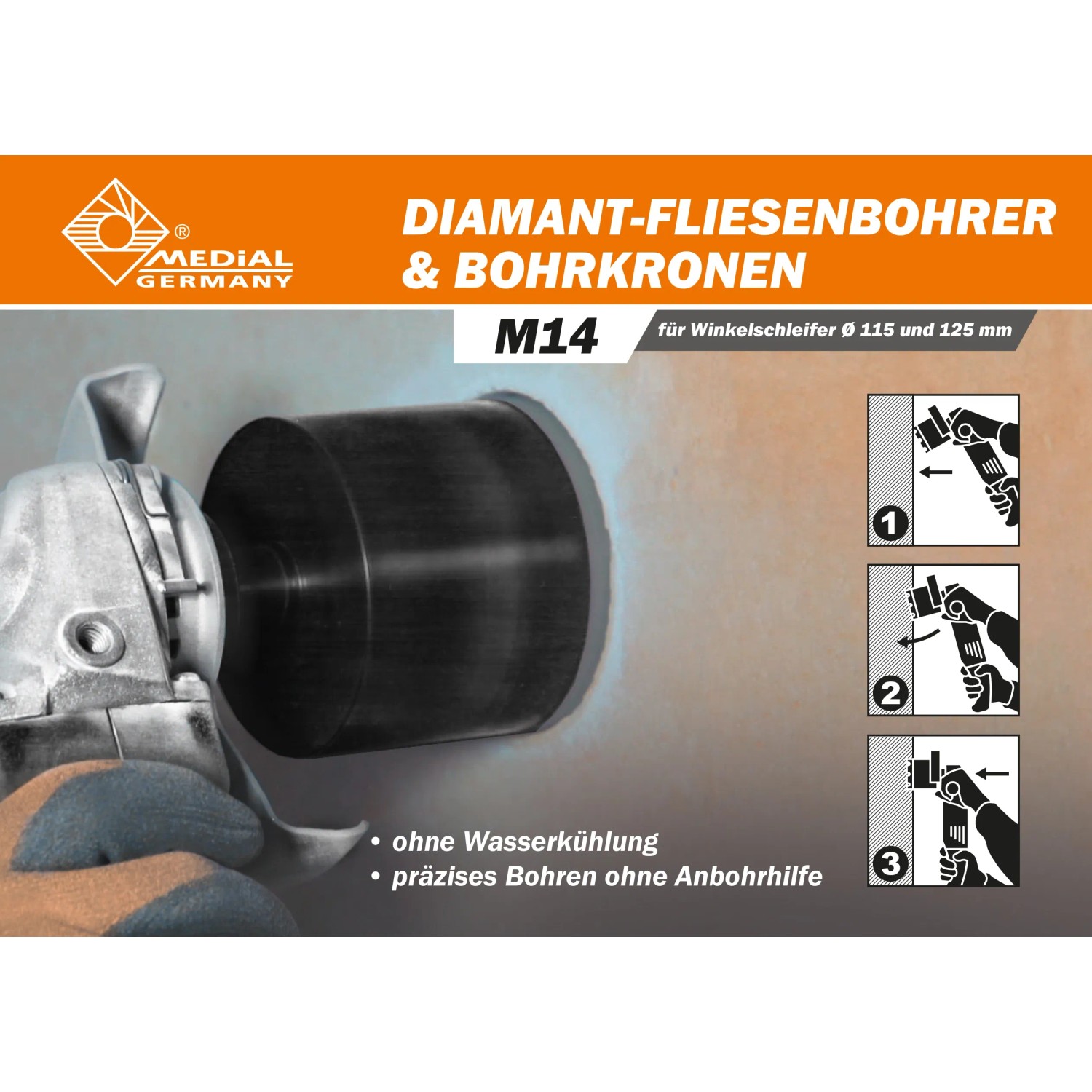 Diamant Fliesenbohrer Set 4-teilig – 6/8/10 Mm Bohrkronen + 20 Mm Fasenfräser, Für Winkelschleifer