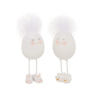 Boltze Deko-Figur Birdies, 2 weiße Osterfiguren mit Füßen und Federn.