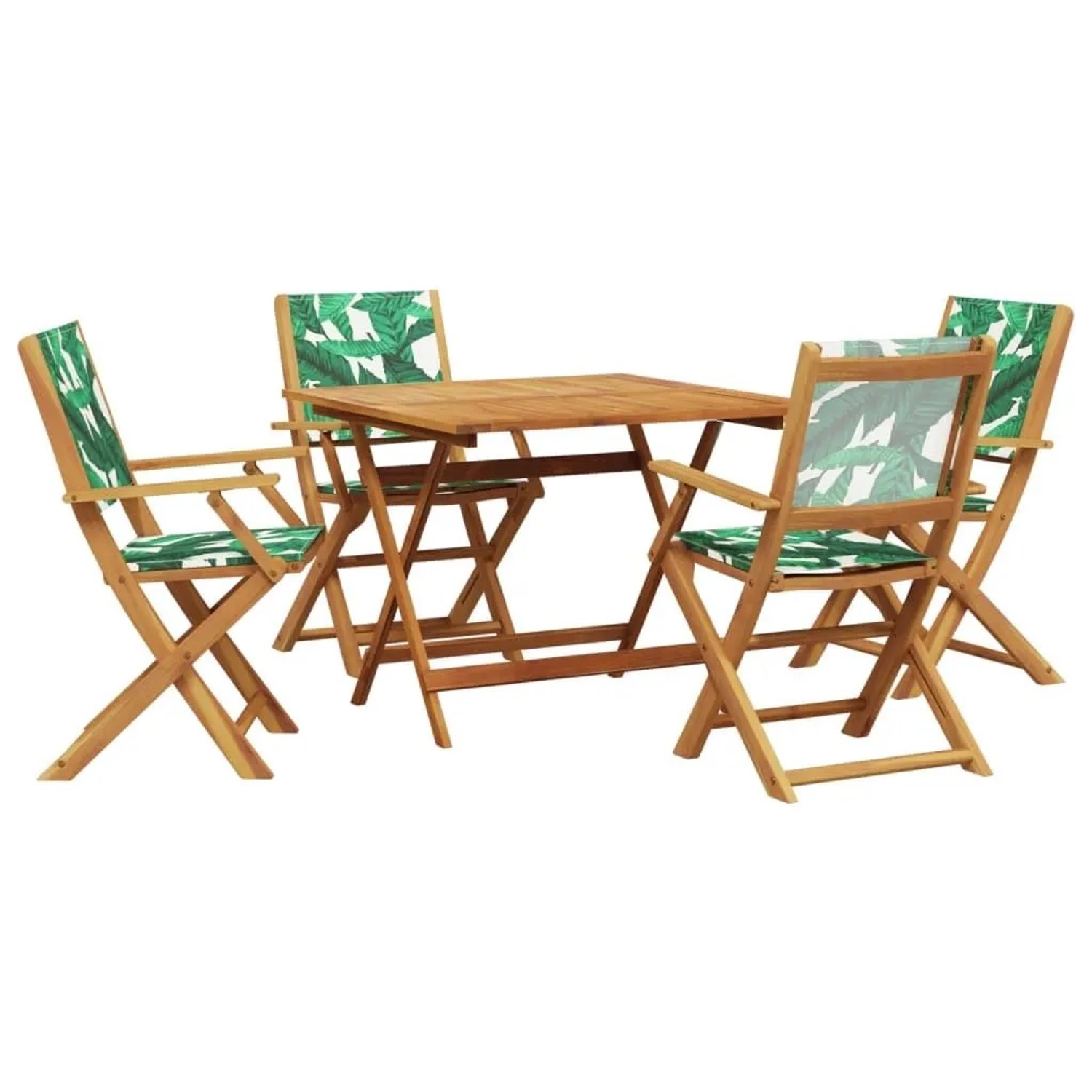 vidaXL 5-Tlg Garten-Essgruppe Stoff und Massivholz Blattmuster 3281836