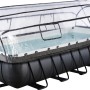 Rechteckiger Exit Black Leather Pool 540x250x100 cm mit Abdeckung und schwarzem Stahlrahmen.