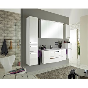 Pelipal Badmöbel-Set Serie 4005, 3-teilig, Polarweiß Hochglanz, 117 cm. Badmöbel mit Spiegelschrank und Waschbecken.